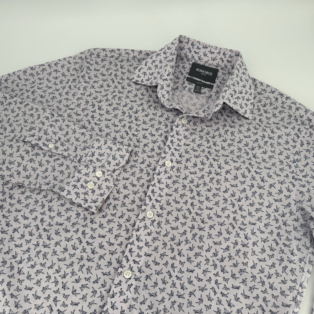 Bonobos Men's 15.5 32 Purple Slim Fit Origami All Over Print Dress Shirt L/S EUC